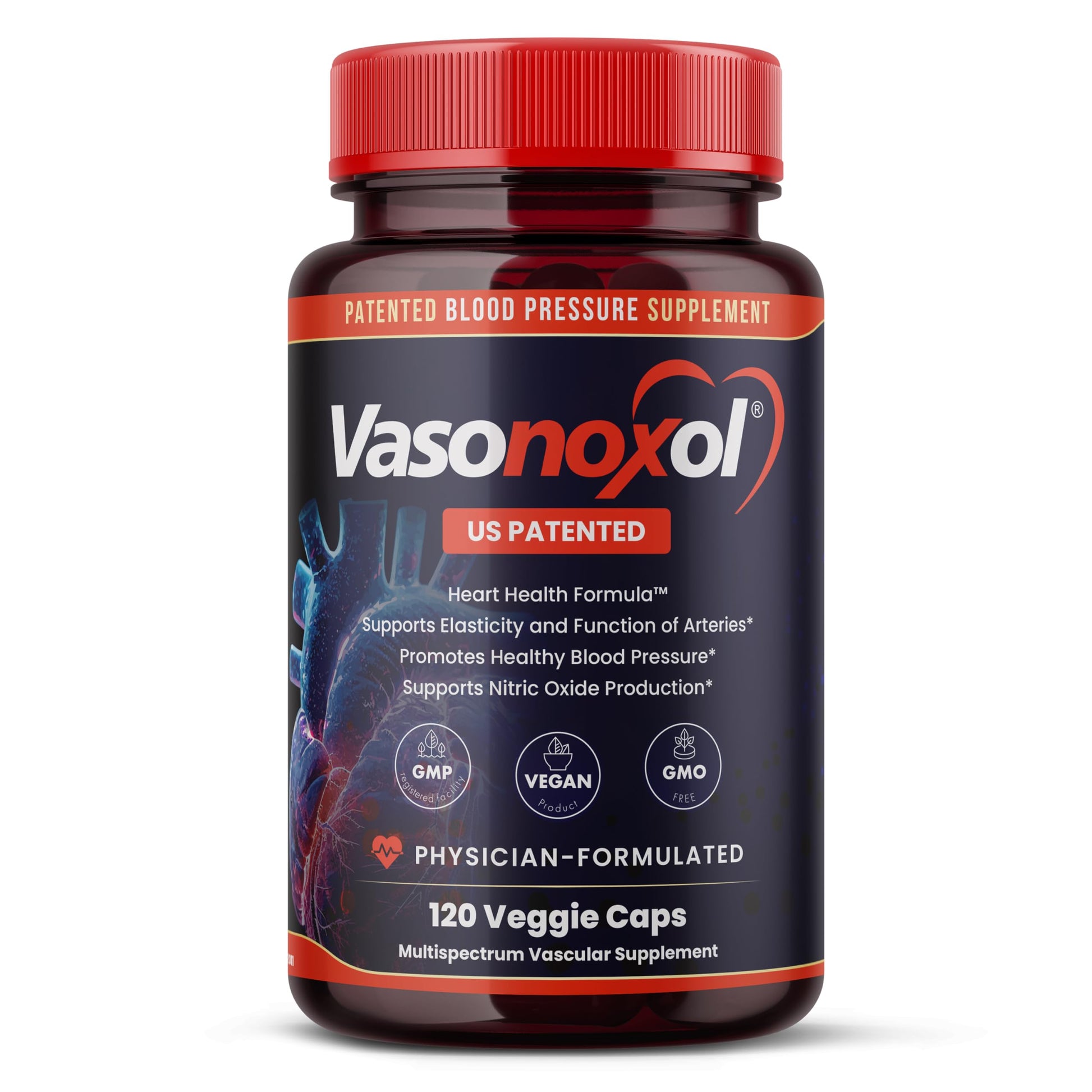 Vasonoxol U.S. Patented Nitric Oxide Supplement for Blood Pressure Support 2880mg - Physician Formulated Vascular Health Formula with L-Arginine & L-Citrulline - Vegan, Non-GMO (120 Capsules) PanoxolBuy Supplements Australia