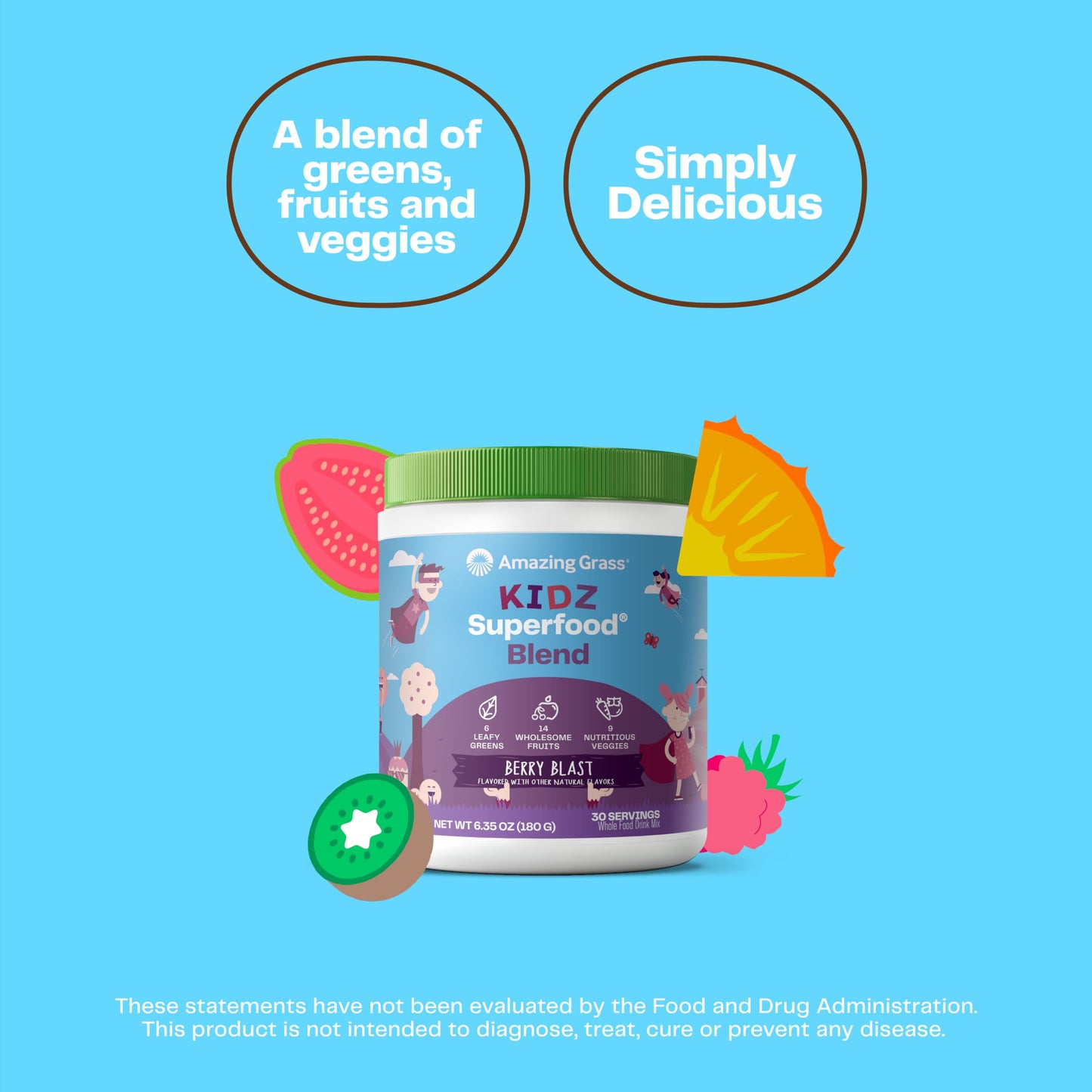 Amazing Grass Kidz Superfood: Organic Greens, Fruits, Veggies, Beet Root Powder & Probiotics for Healthy Kids, Berry Blast, 30 Servings Amazing GrassBuy Supplements Australia