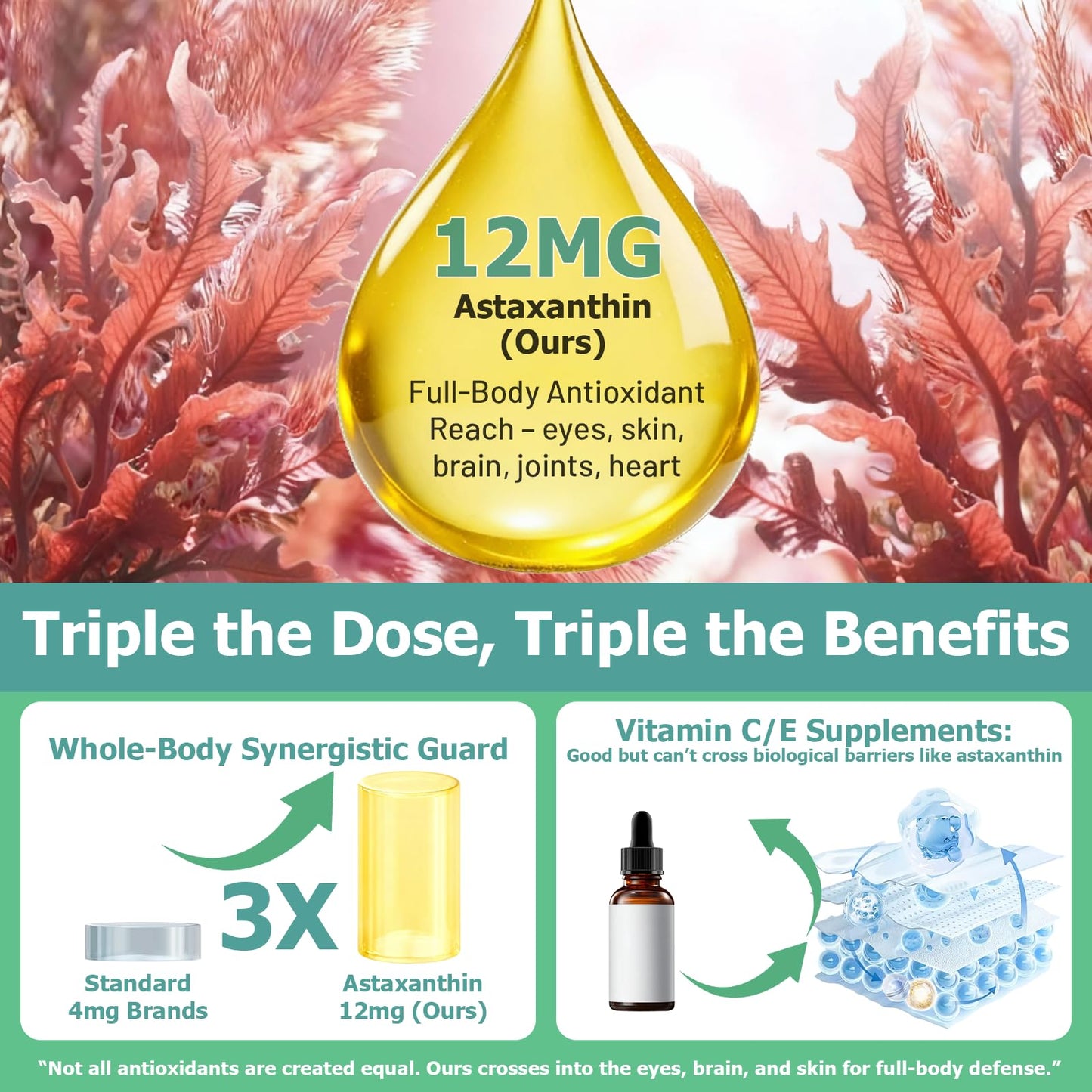 JUIWEFKK Astaxanthin Supplement 12mg Liquid Drops, Premium Natural Astaxanthin Antioxidant from Fresh Microalgae Source w. Mct Oi for Eye Immune Joint Skin Health, Liquid Formula for Max Absorption JUIWEFKKBuy Supplements Australia