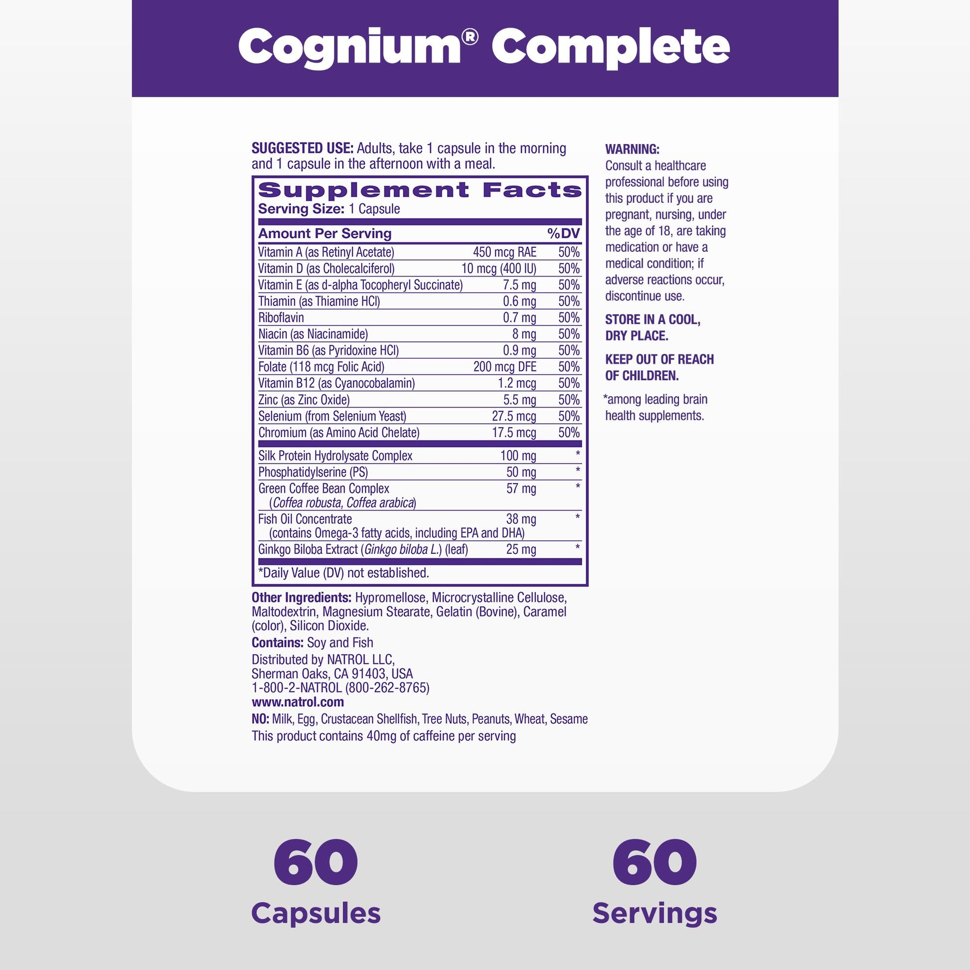 Natrol Cognium Complete, Dietary Supplement for Brain Health, Brain Health Supplements for Adults, 60 Capsules, 30 Day Supply NatrolBuy Supplements Australia