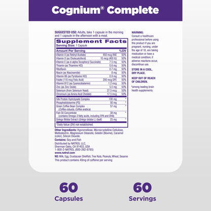 Natrol Cognium Complete, Dietary Supplement for Brain Health, Brain Health Supplements for Adults, 60 Capsules, 30 Day Supply NatrolBuy Supplements Australia
