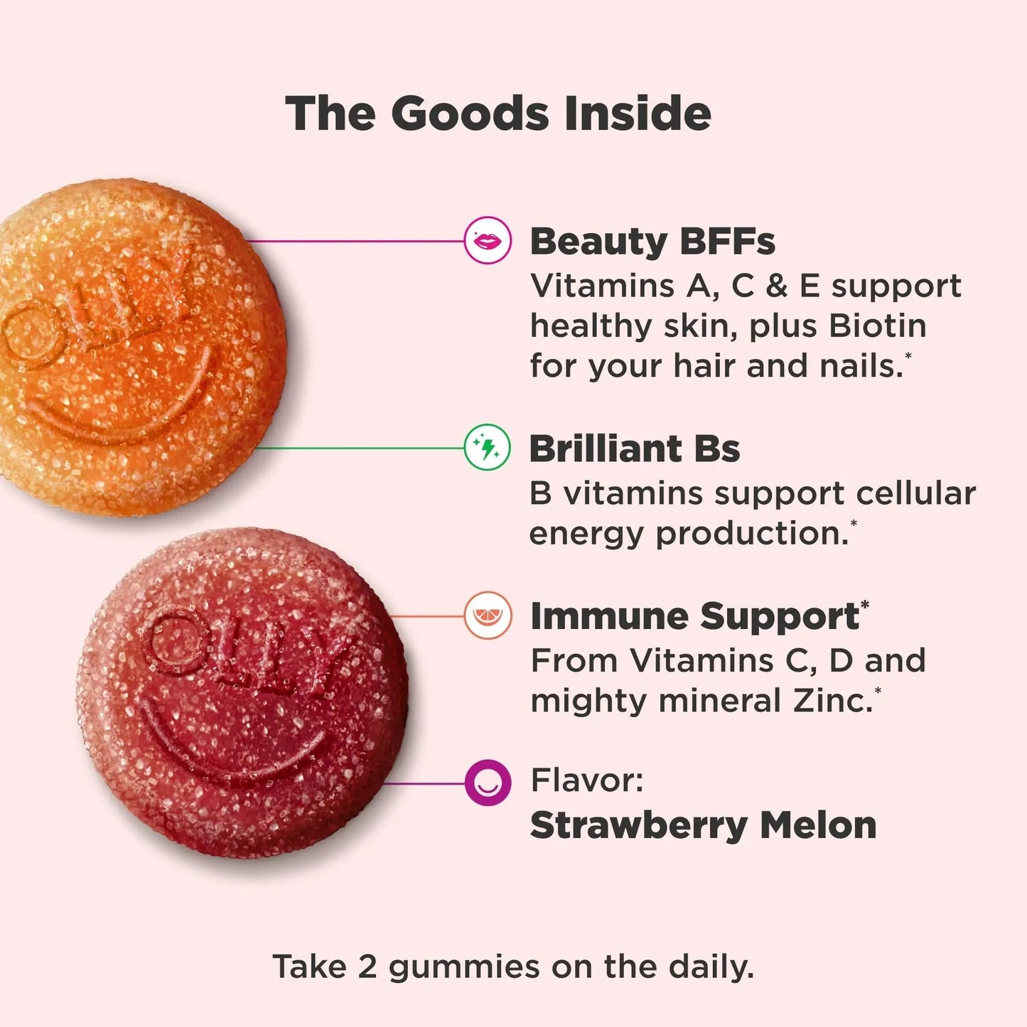 OLLY Teen Girl Multi Gummy, Healthy Skin and Immune Support, 15 Essential Vitamins, Biotin, Zinc, Calcium, Chewable Multivitamin OLLY