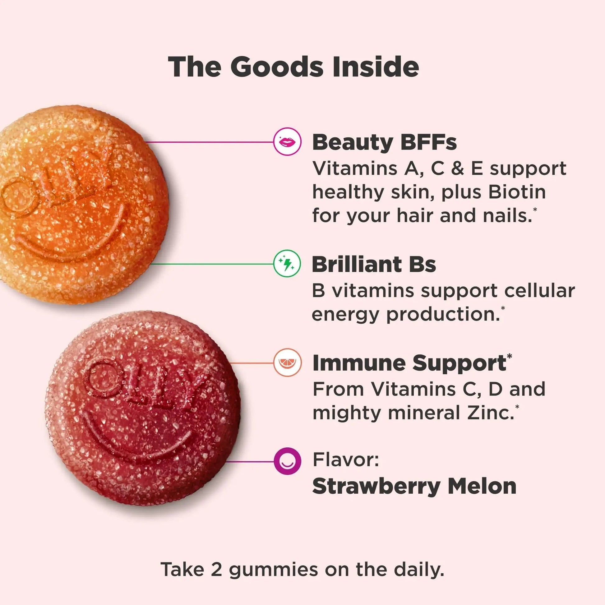 OLLY Teen Girl Multi Gummy, Healthy Skin and Immune Support, 15 Essential Vitamins, Biotin, Zinc, Calcium, Chewable Multivitamin OLLY