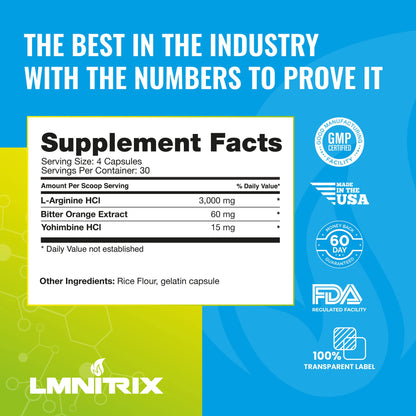 LMNITRIX VEINZ OG ✮ Nitric Oxide Booster Pills with Yohimbe ✮ Pump Supplement ✮ N.O. Mens Pump Supplement ✮120 Capsules