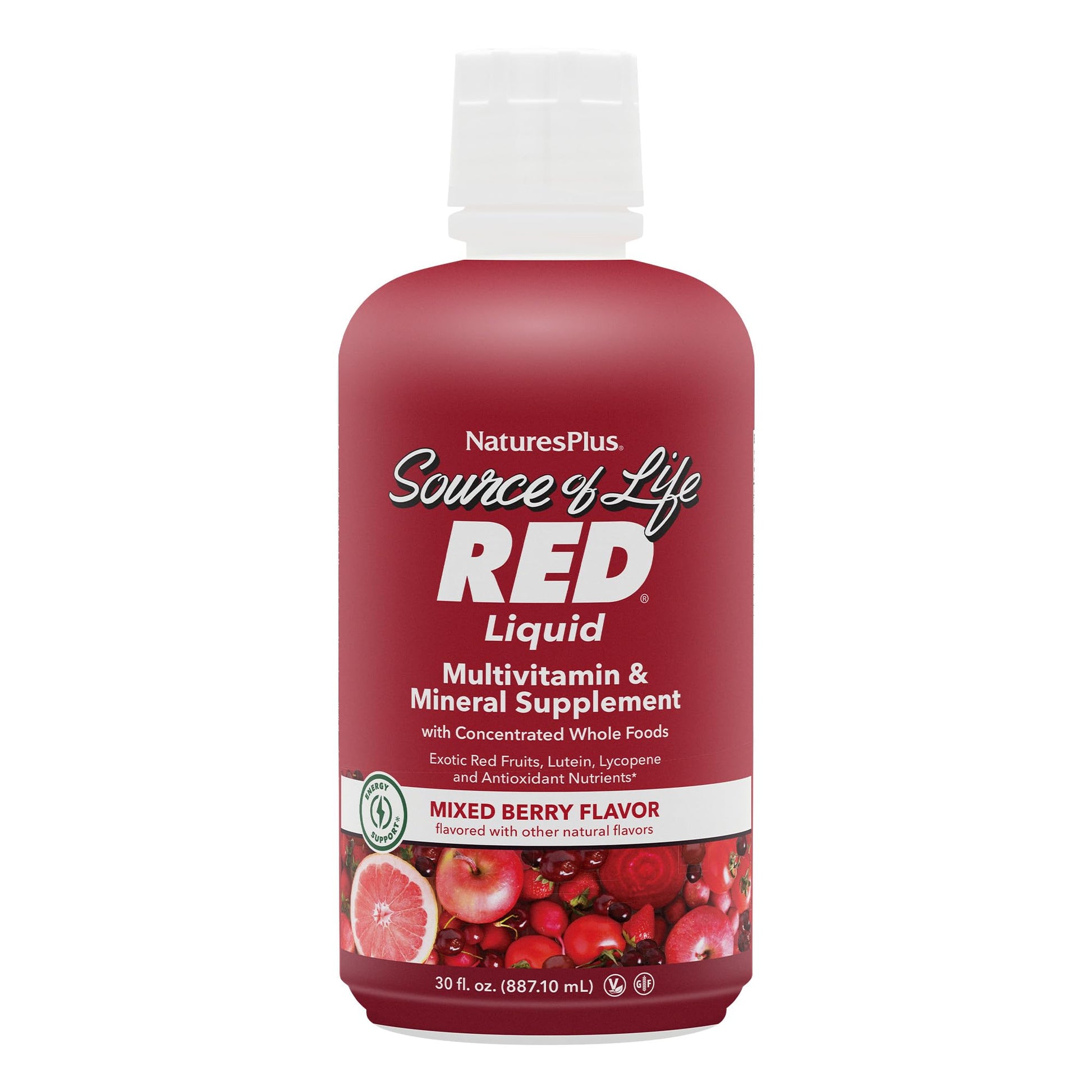NaturesPlus Source of Life RED Multivitamin Liquid - 30 oz - Energy & Immune Support - with Exotic Red Fruits, Lycopene & Lutein - Vegetarian & Gluten Free - 30 Servings NaturesPlusBuy Supplements Australia