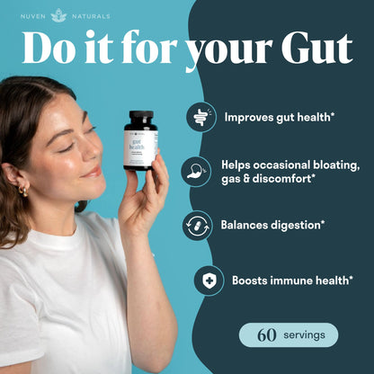 Nuven Naturals All-in-One Gut Health w/Probiotics, Prebiotics, Digestion-Supporting Herbs