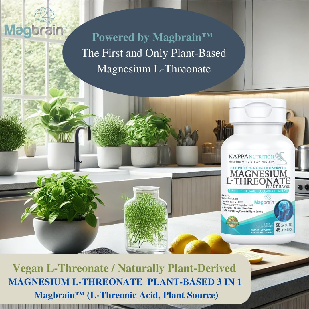 Kappa Nutrition Powered by Magbrain™ Magnesium L-Threonate Plant-Based, 90 Vegan Capsules, 420mg Elemental Magnesium (3 Capsules) from 2,253mg, Brain, Sleep & Muscle Support. KAPPA NUTRITIONBuy Supplements Australia