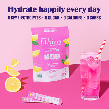 Ultima Replenisher Daily Electrolyte Drink Mix – Pink Lemonade, 20 Stickpacks – Hydration Ultima ReplenisherBuy Supplements Australia