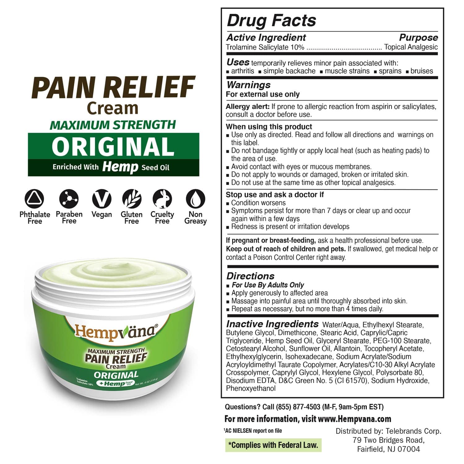 Hempvana Relief Cream 2 Pack with Seed Extract - Relieves Inflammation, Muscle, Joint, Back, Knee, Nerves and Arthritis – Made in USA 4oz Paraben Free, Vegan, Cruelty-Free As Seen On TV HempvanaBuy Supplements Australia