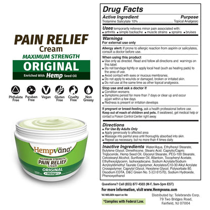 Hempvana Relief Cream 2 Pack with Seed Extract - Relieves Inflammation, Muscle, Joint, Back, Knee, Nerves and Arthritis – Made in USA 4oz Paraben Free, Vegan, Cruelty-Free As Seen On TV HempvanaBuy Supplements Australia