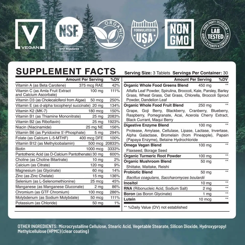 Abundant Earth Whole Food Multivitamin for Women, Daily Multi Vitamins Supplements for Men/Mens Multivitamins + B Complex, Probiotic Multi Enzyme Abundant Earth