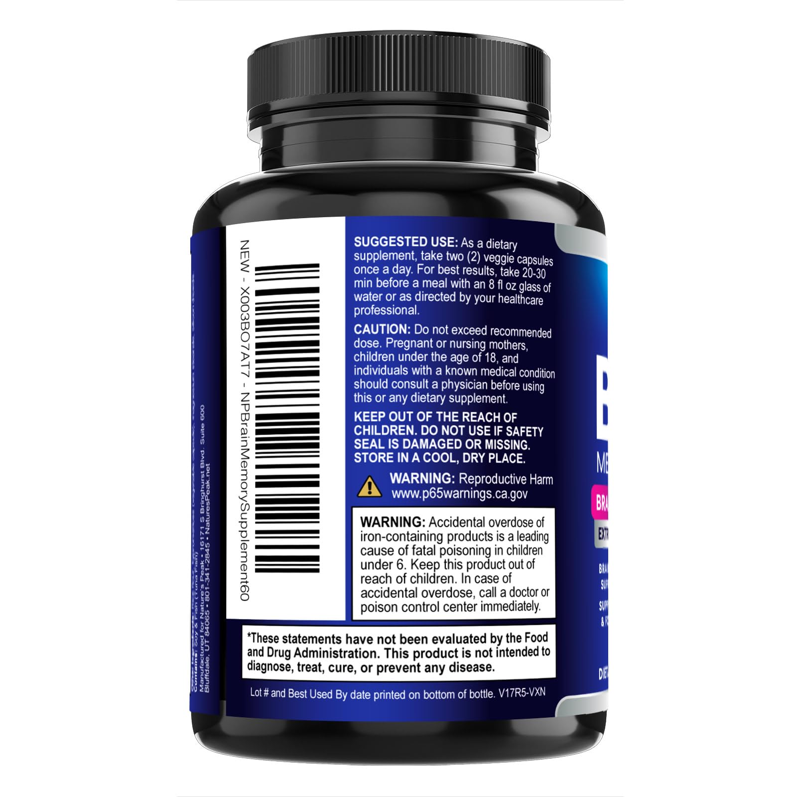 Brain Memory Supplement - 3X Strength Nootropics for Concentration, Clarity & Focus Support - Brain Health Cognitive Vitamins with Bacopa, Phosphatidylserine & DMAE, Brain Booster Pills, 60 Capsules Nature's PeakBuy Supplements Australia
