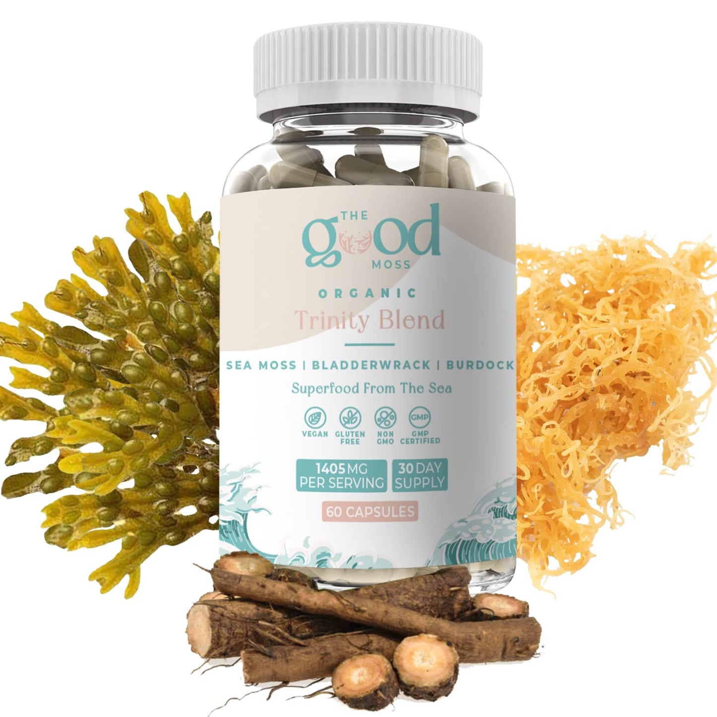 Trinity Blend Superfood -Sea Moss, Bladderwrack and Burdock Root Supplement for Overall Health Support, Hair, Skin and Nails 60ct The Good MossBuy Supplements Australia