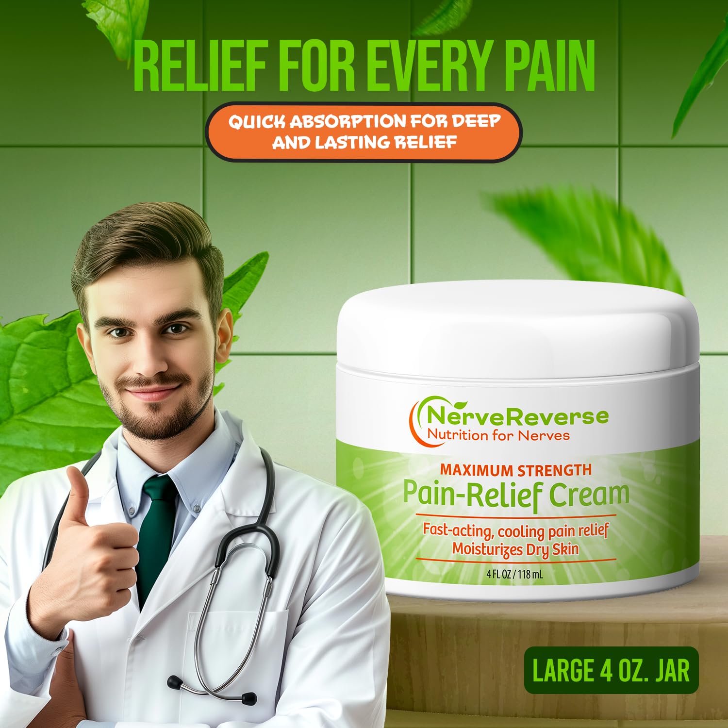 NerveReverse - Neuropathy Pain Relief Cream for feet, Hands, Legs Toes. Large 4 OZ. JAR. Fast-Acting, Maximum Strength Cream with 4% Menthol, MSM, L-Carnitine, L-Arginine, Vitamin E, Vitamin B6 NERVEREVERSE NUTRITION FOR NERVESBuy Supplements Australia
