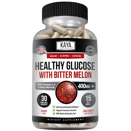 Kaya Naturals Healthy Gluco with Bittermelon Supplement | Support Healthy Levels and Function, 20 Herbs Vitamins and Minerals, Alpha Lipoic Acide, Cinnamon, Vitamin C & E, Non-GMO (30 Count) Kaya NaturalsBuy Supplements Australia