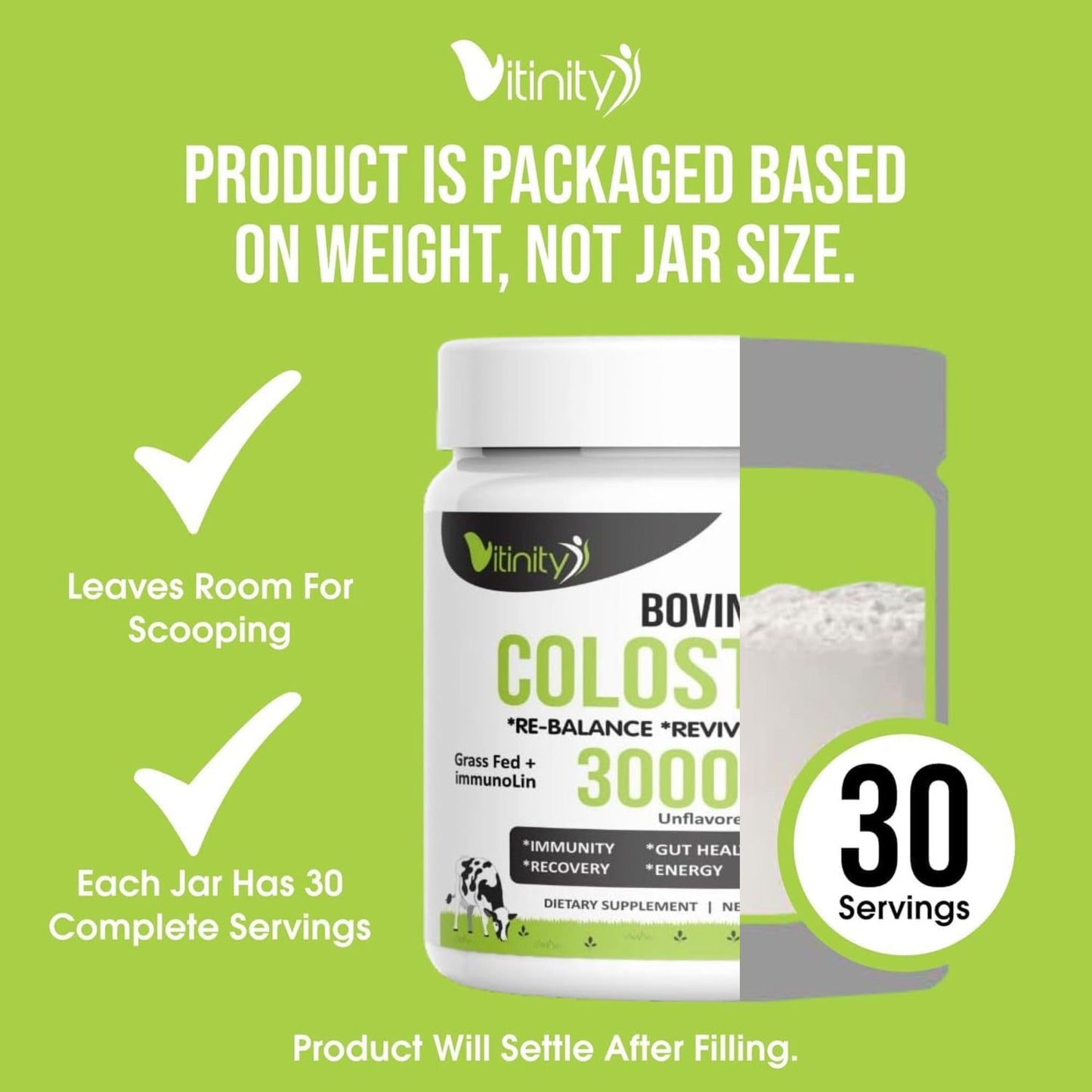 VITINITY Grass Fed Bovine Colostrum Powder for Humans 3000 mg - Natural IgG Colostrum Supplement Gut Health, Immune Support, Muscle Recovery, Wellness | Pure Colostrum Superfood,Unflavored 2 Pack VITINITYBuy Supplements Australia