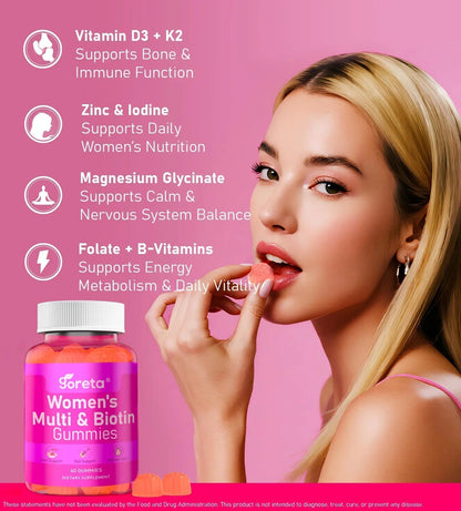 Goreta Women’s Multivitamin Gummies with Biotin 2,500 mcg – 15 Key Nutrients, Sugar-Free Mixed Berry, Pectin-Based, 60 Count GoretaBuy Supplements Australia
