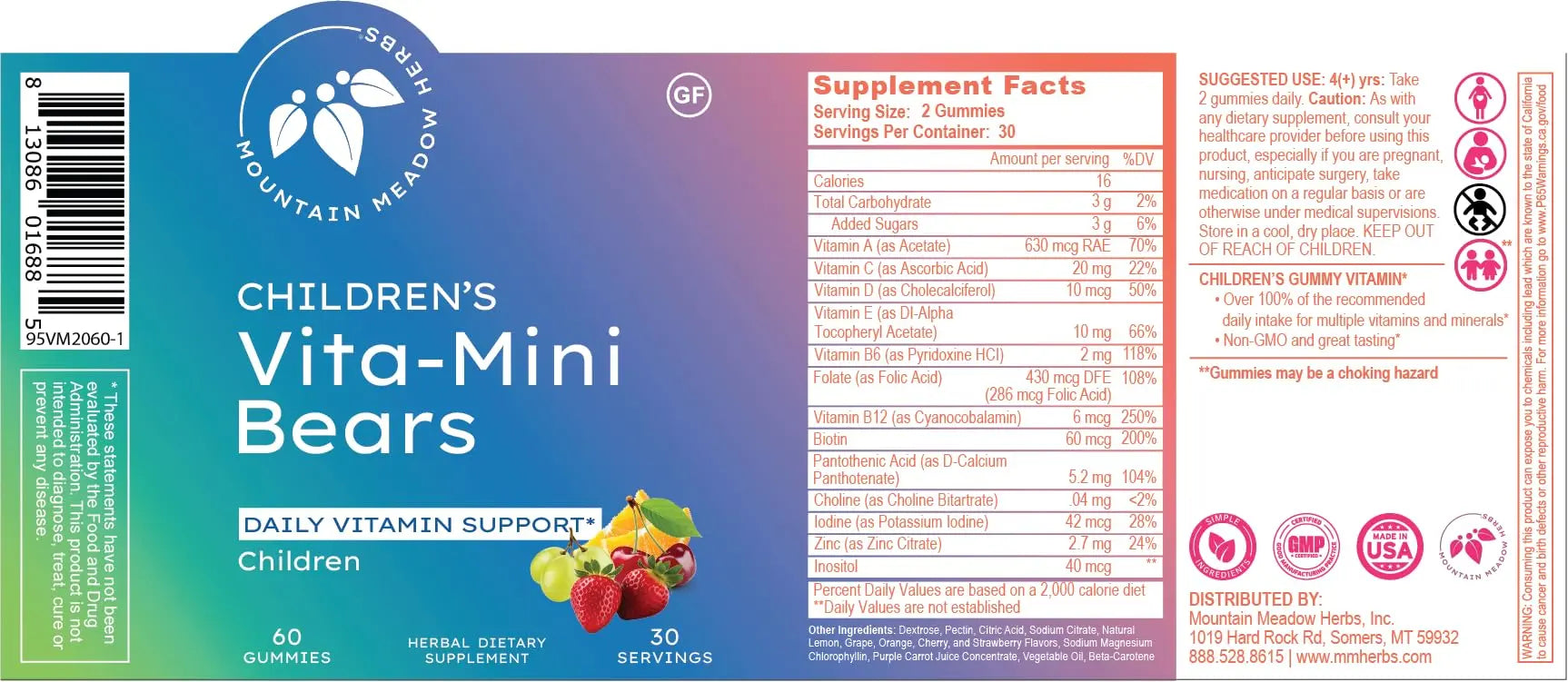 Mountain Meadow Herbs Vita-Mini Bears for Children | Multivitamin with Biotin, Folic & Pantothenic Acid, Iodin, Zinc | Mountain Meadow HerbsBuy Supplements Australia