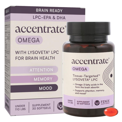 Omega w/LYSOVETA LPC | EPA & DHA Supplements for Brain Health | Focus, Attention, Memory, & Mood | 6X Higher Absorption Than Fish Oil | Omega-3 Fatty Acid Supplements | Highest Potency LPC-DHA AccentrateBuy Supplements Australia