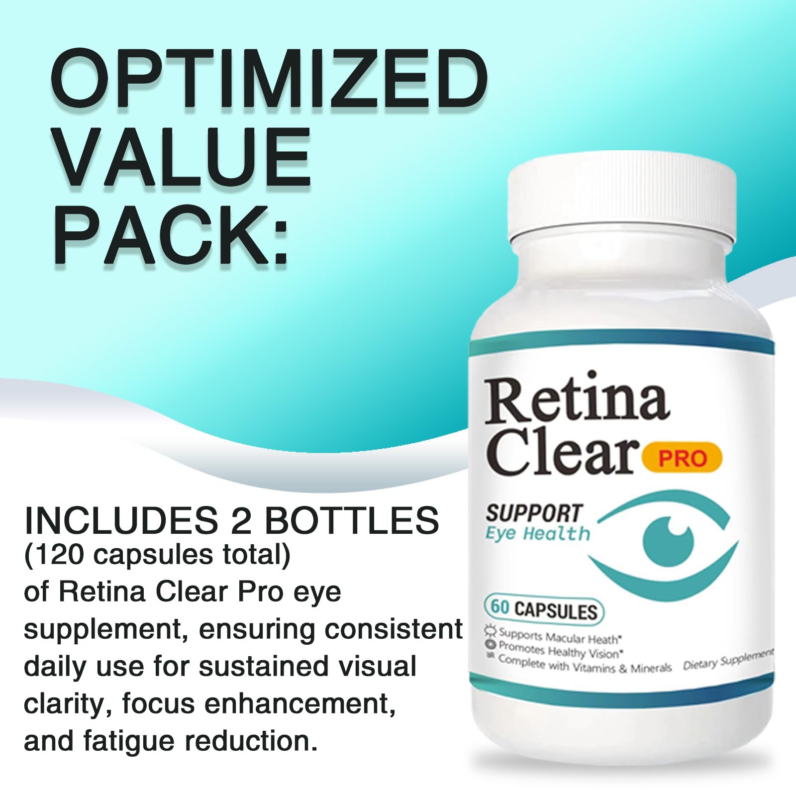 Vunexo Retina Clear Pro Eye Health Support Supplement, with Minerals and Vitamins, Lutein and Bilberry Extract Supports Visual Clarity, Eye Fatigue Relief & Focus（2PCS VunexoBuy Supplements Australia