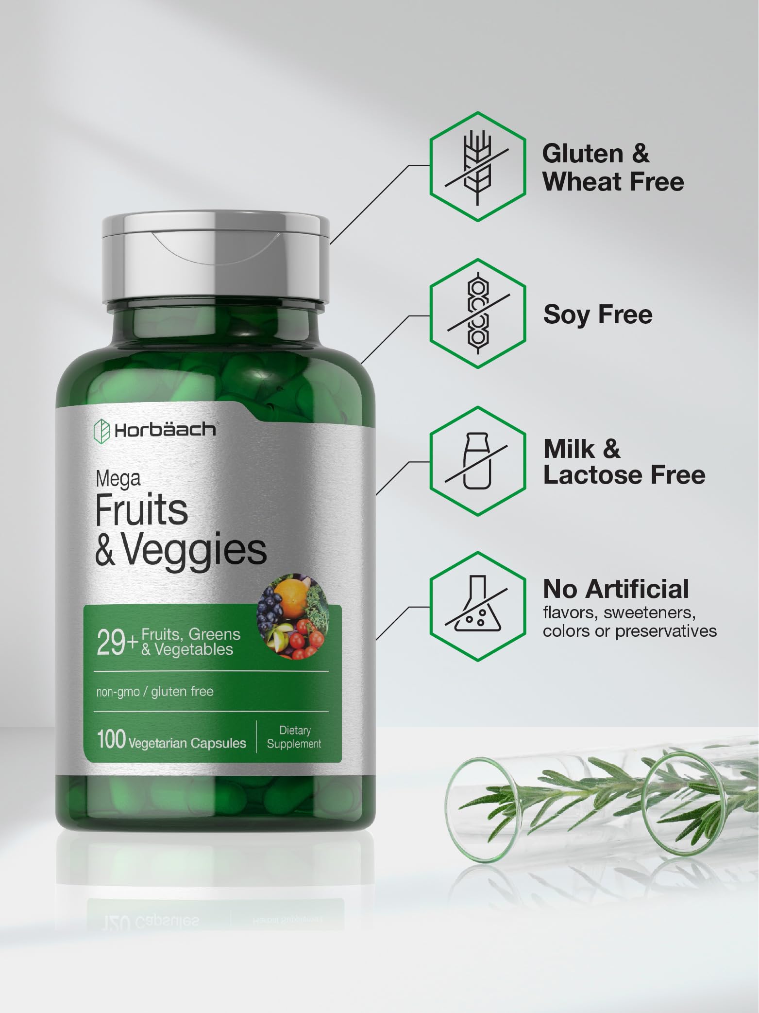 Horbäach Mega Fruits and Veggies Supplement | 100 Capsules | Vegetarian, Non-GMO and Gluten Free HorbäachBuy Supplements Australia