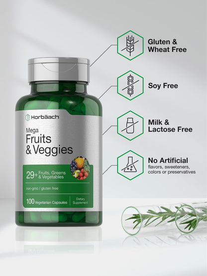 Horbäach Mega Fruits and Veggies Supplement | 100 Capsules | Vegetarian, Non-GMO and Gluten Free HorbäachBuy Supplements Australia