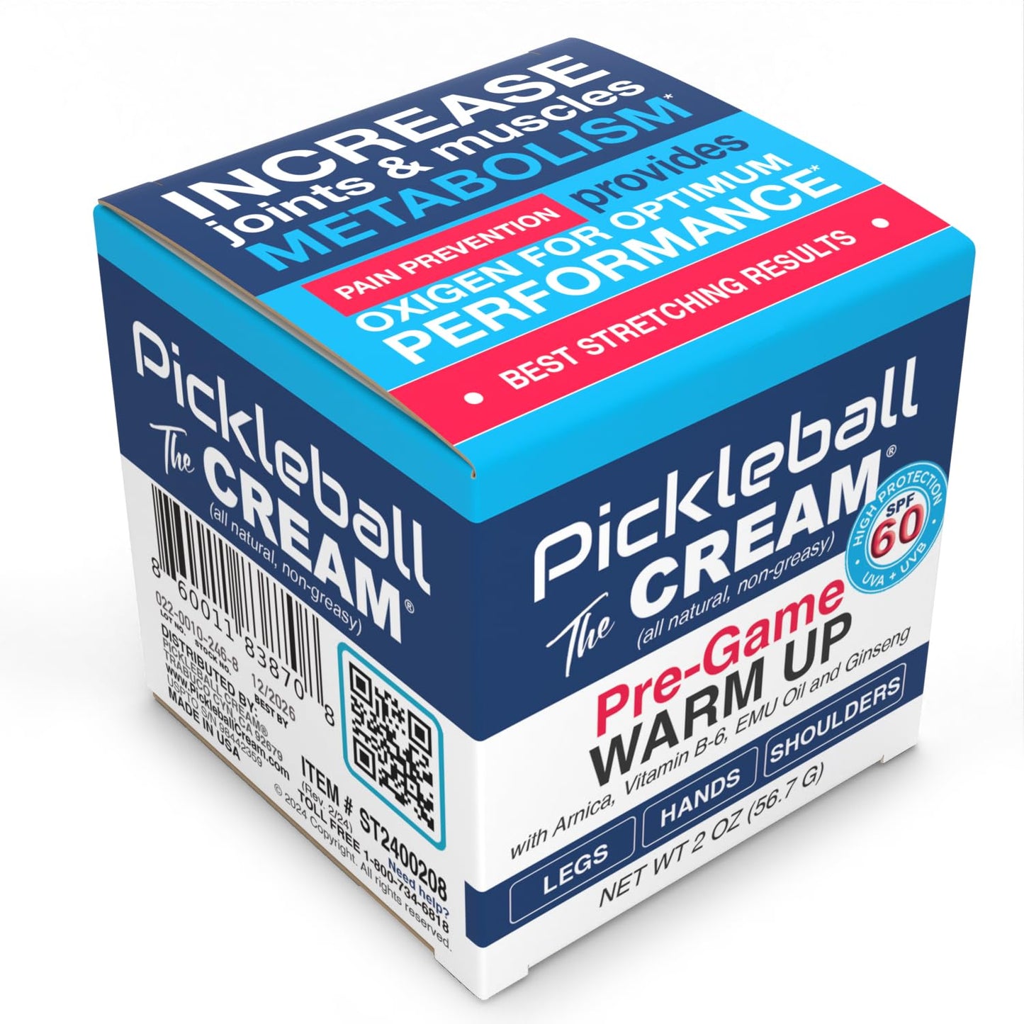 Pickleball Cream PRE-Game Warm UP SPF 60 Joint & Muscle Therapy Cream Grip Strength Pickleball Paddle Control Accurate Ball Shots Joints Muscles Metabolism Oxygen Pain Prevention Maximum Performance Pickleball CreamBuy Supplements Australia
