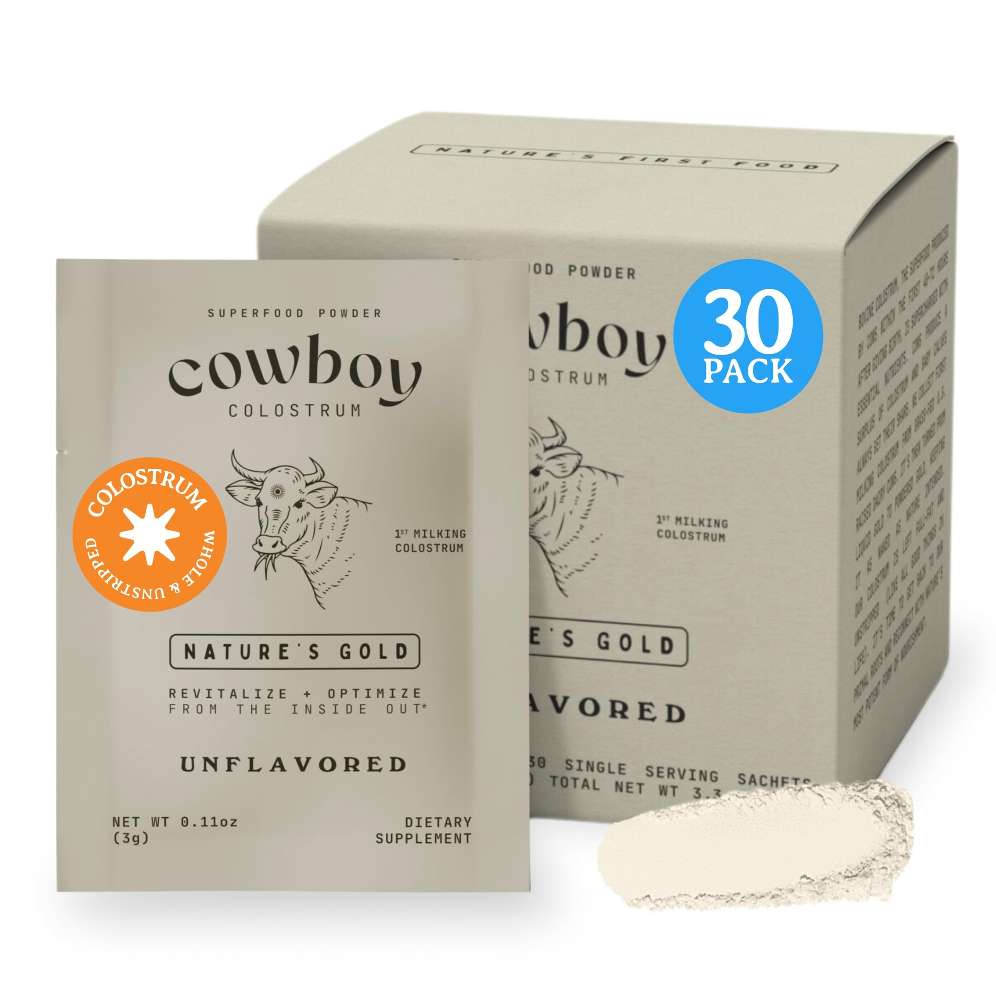 COWBOY COLOSTRUM Powder Travel Packs - Bovine Colostrum Powder - First Day Milking Whole Colostrum - Grass Fed Colostrum Supplement for Gut Health, Immunity, Skin & Hair (Unflavored, 30 Servings) COWBOY COLOSTRUMBuy Supplements Australia