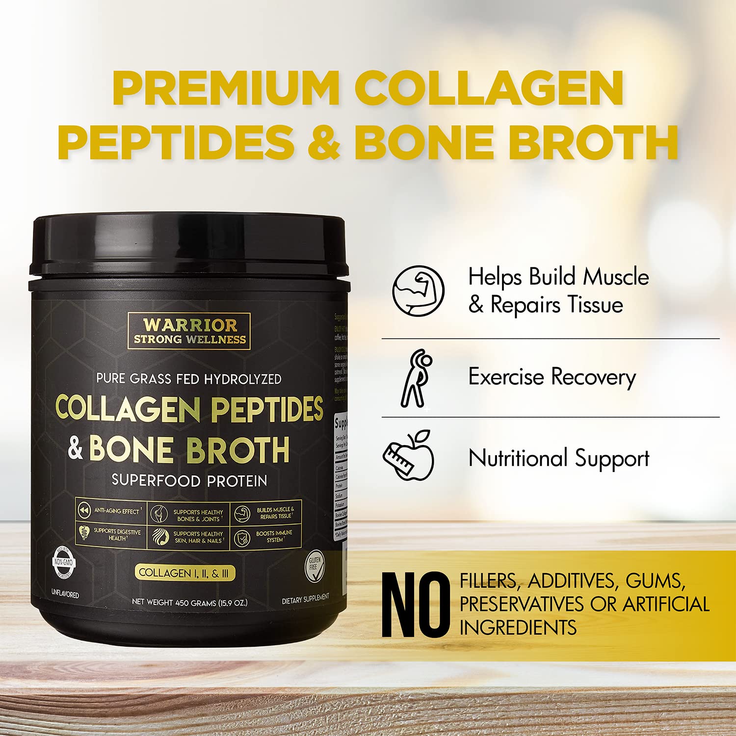 Warrior Strong Wellness Premium Collagen Peptides Bone Broth: Grass Fed Hydrolyzed Warrior Strong WellnessBuy Supplements Australia