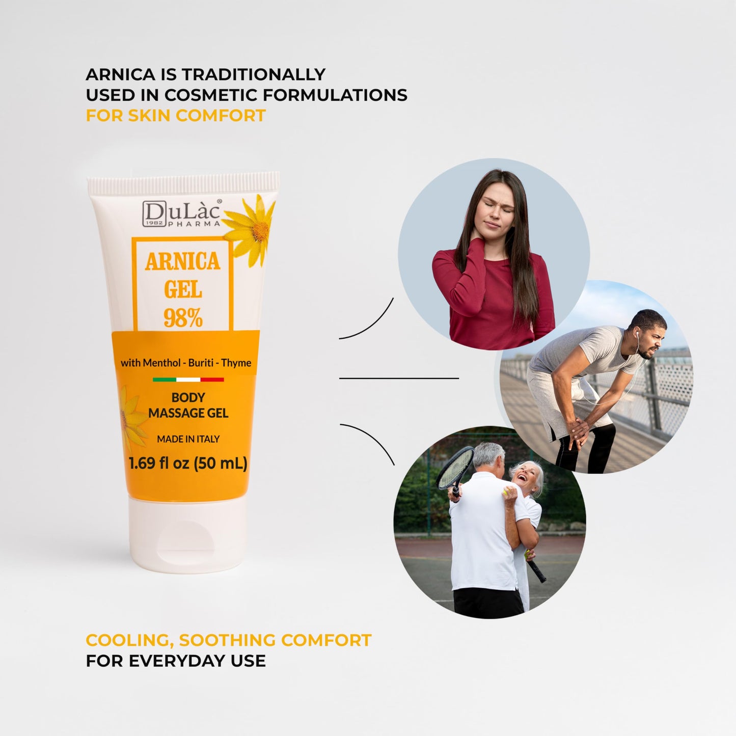 Dulac Arnica Body Massage Gel – Water-Based Cosmetic Massage Gel with Arnica Montana, Fast-Absorbing Lightweight Texture, Non-Greasy Feel, Dermatologically Tested, 1.7 Fl Oz DULÀC FARMACEUTICI 1982Buy Supplements Australia