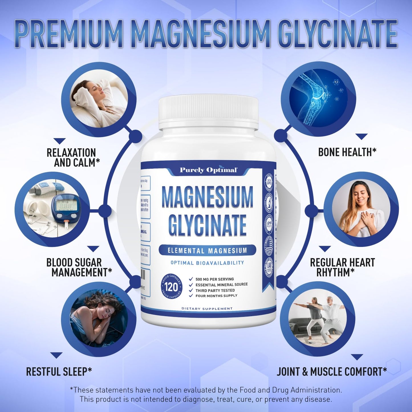 Purely Optimal Magnesium Glycinate 500mg – Sleep Support & Stress Relief – Gentle, High Absorption Magnesium Supplement for Muscle Relaxation, Calm & Nerve Support – 120 Capsules Purely OptimalBuy Supplements Australia