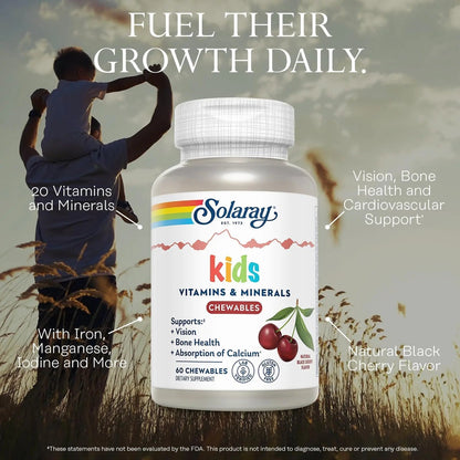 SOLARAY Childrens Vitamins & Minerals Complete Multivitamin for Kids Great Black Cherry Flavor SOLARAY
