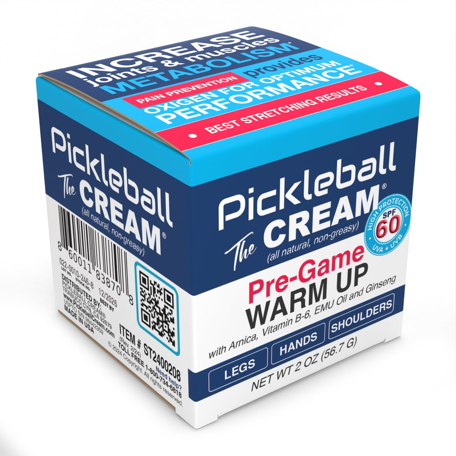 Pickleball Cream PRE-Game Warm UP SPF 60 Joint & Muscle Therapy Cream Grip Strength Pickleball Paddle Control Accurate Ball Shots Joints Muscles Metabolism Oxygen Pain Prevention Maximum Performance Pickleball CreamBuy Supplements Australia