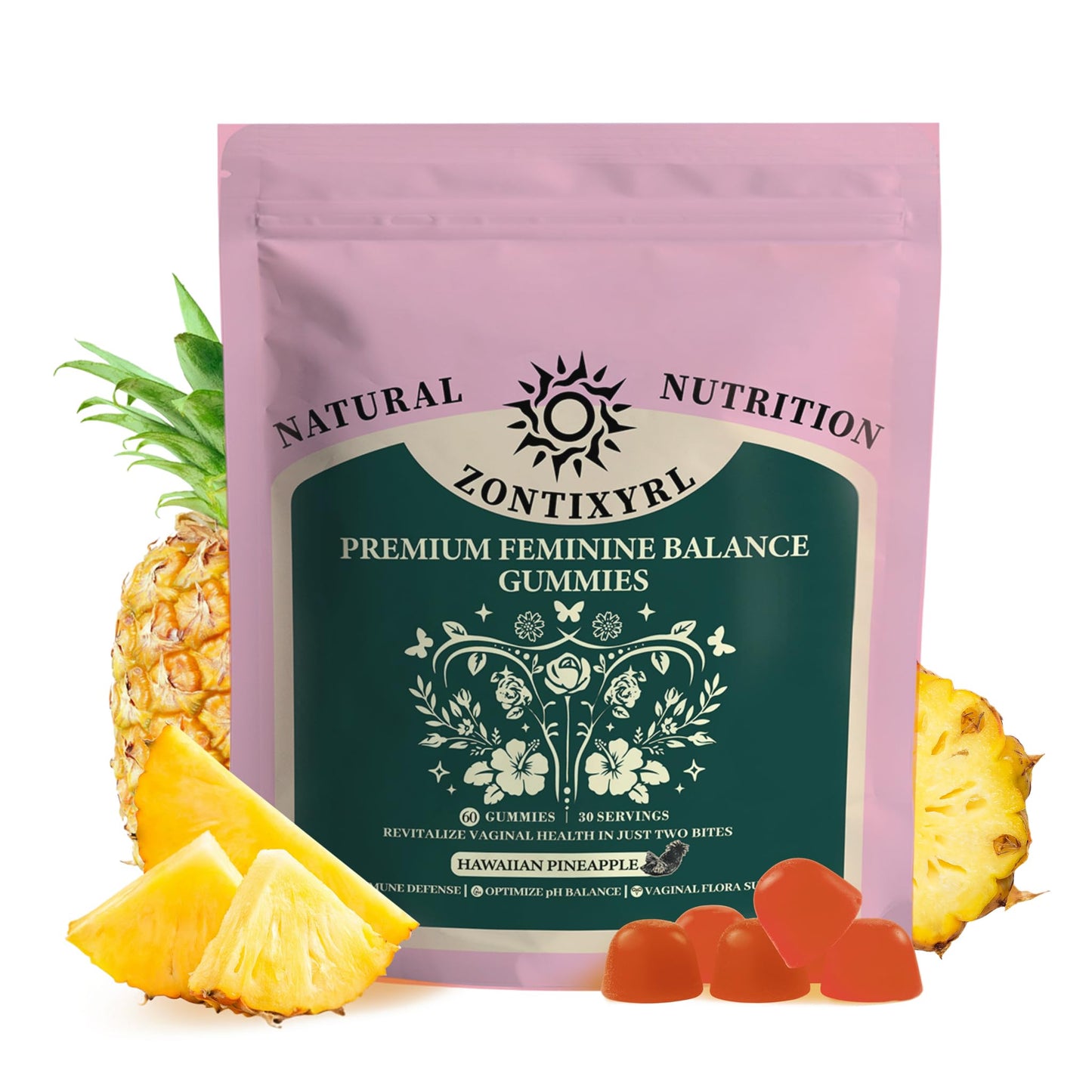 Zontixyrl Premium Feminine Balance Gummies Women - Pineapple Gummies for Women pH Probiotic and Immune Support Vegan Gluten Free 60 Gummies 30 Servings ZontixyrlBuy Supplements Australia