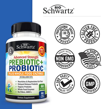 Prebiotics and Probiotic with Whole Food Enzymes for Adults Women & Men BioSchwartzBuy Supplements Australia