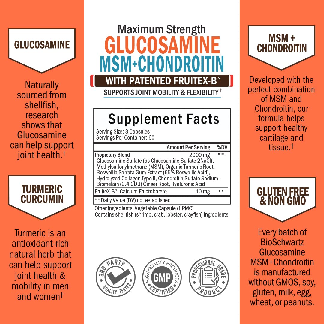 Glucosamine Chondroitin MSM 2110mg - Joint Support Supplement with Turmeric BioSchwartzBuy Supplements Australia