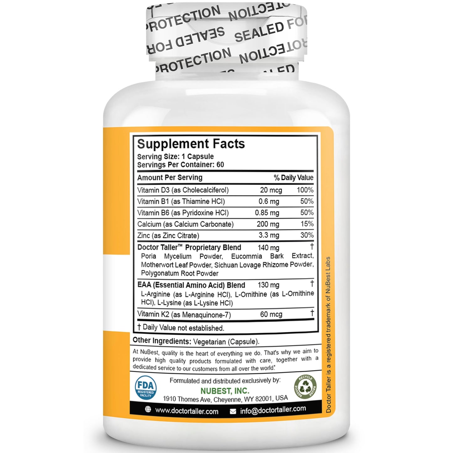 NuBest Doctor Taller - Bone Strength Supports, Enhance Immune System - Keto with Calcium, Vitamin D3, Vitamin K2, Amino Acids & Herbs for Children (8+) - 60 Vegan Capsules | 1 Month Supply NuBestBuy Supplements Australia