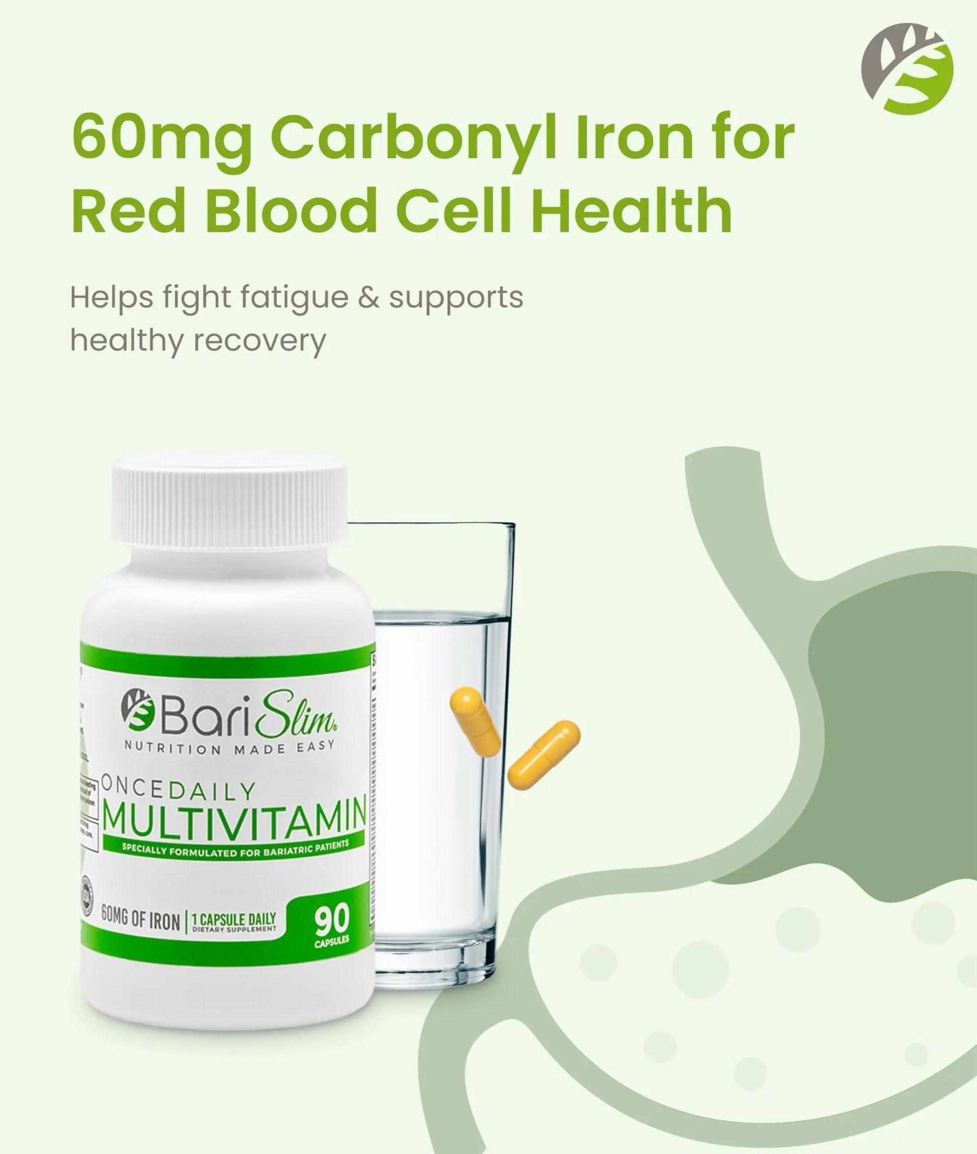 BariSlim Once Daily Bariatric Multivitamin Capsule - 60mg of Iron - Bariatric Vitamin & Supplement for Post WLS Surgery Including Gastric Bypass BariSlim