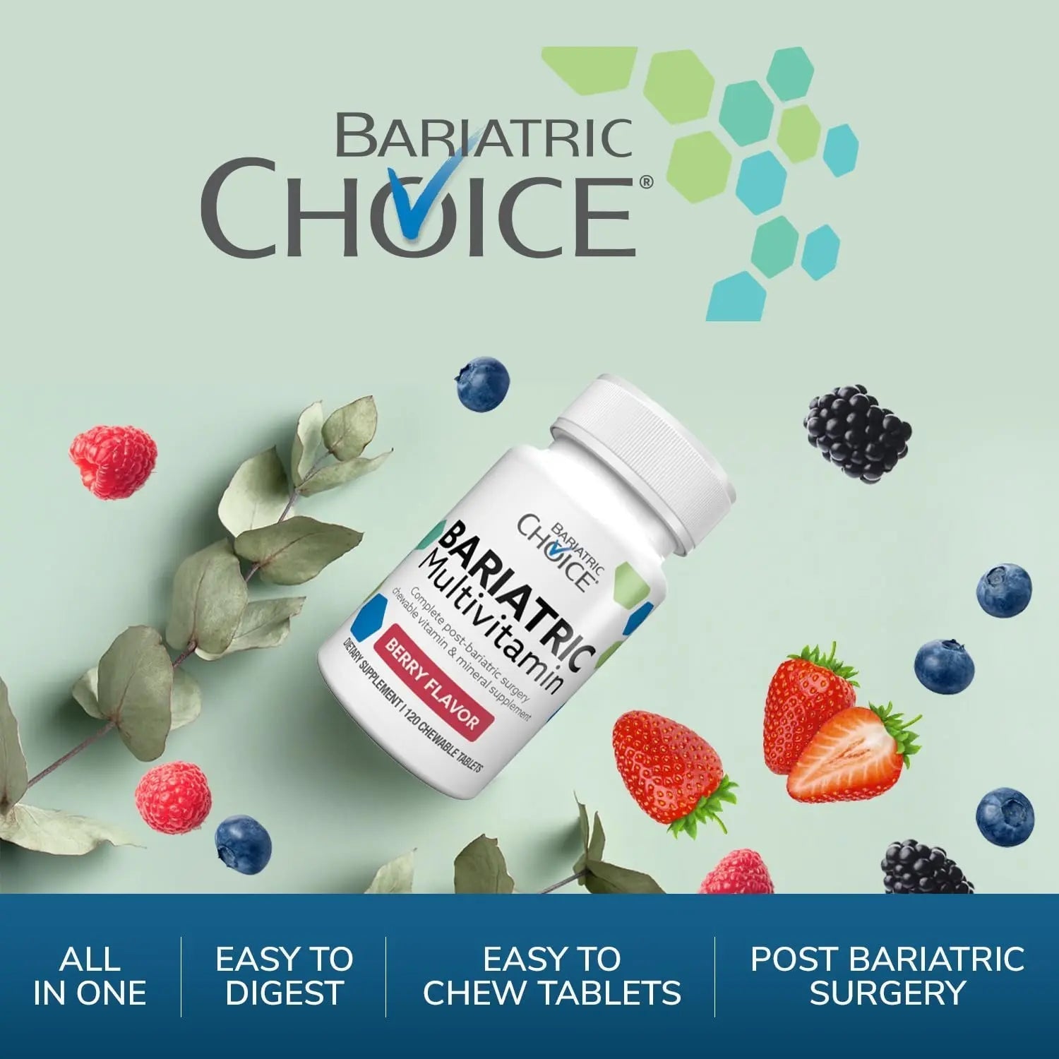 Bariatric Choice My Bariatric Chewable Multivitamin with Iron & 300mg Calcium, Berry (120ct) Bariatric ChoiceBuy Supplements Australia
