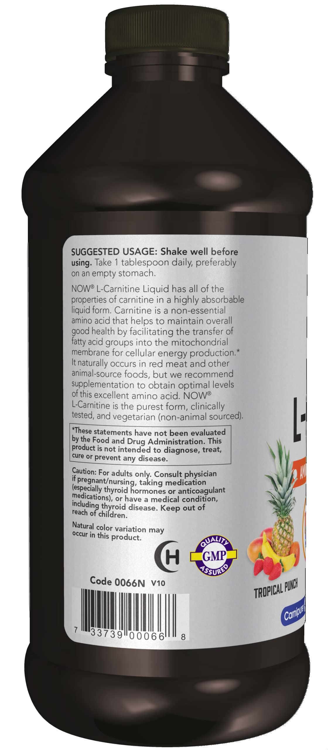 NOW Sports Nutrition, L-Carnitine Liquid 1,000 mg, Highly Absorbable, Tropical Punch NOWBuy Supplements Australia