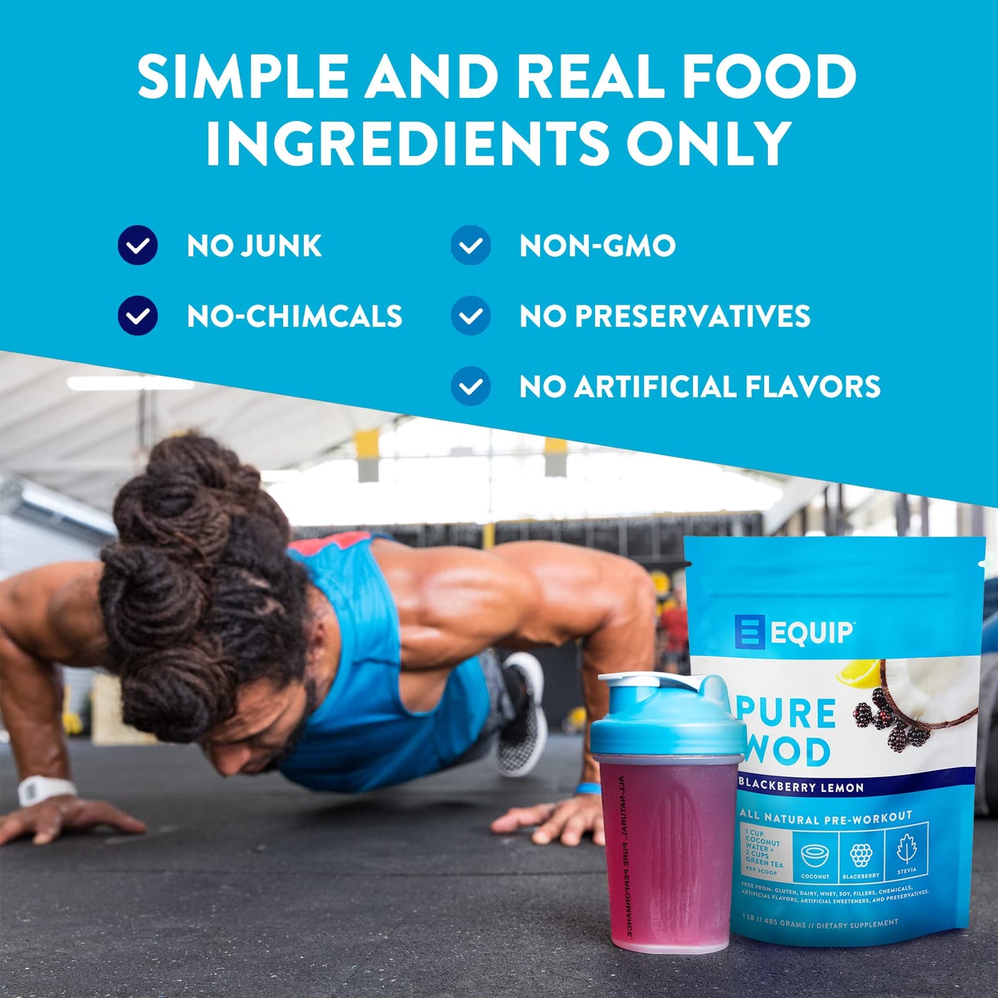 Equip Foods PureWOD All Natural Pre-Workout Powder - 200mg Green Tea Caffeine, BCAA EquipBuy Supplements Australia
