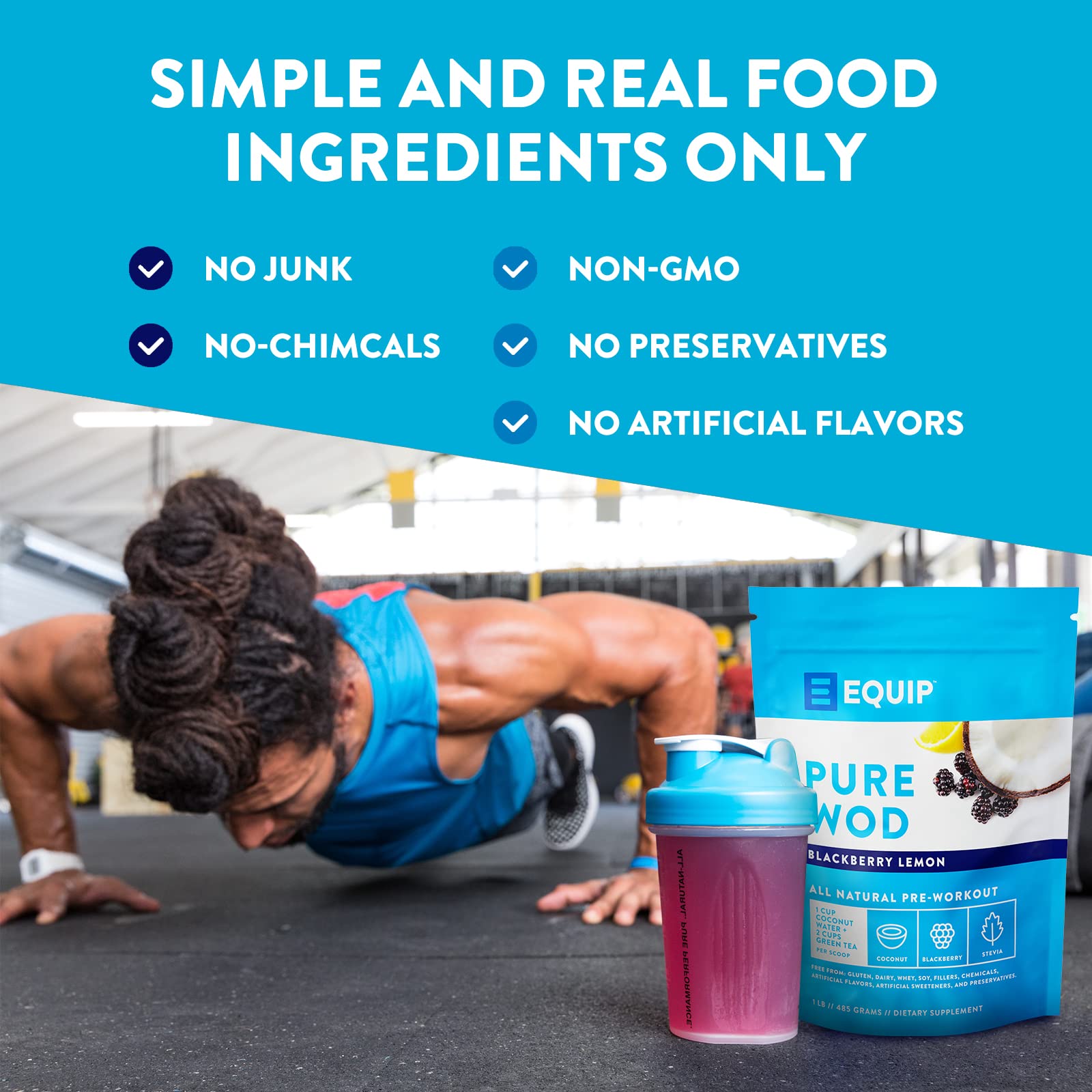 Equip Foods PureWOD All Natural Pre-Workout Powder - 200mg Green Tea Caffeine, BCAA EquipBuy Supplements Australia