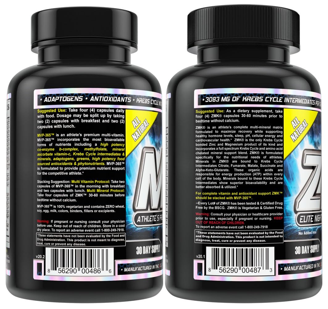 MST Foundation Stack, ZMK Nighttime Multi-Mineral, 120 V-Caps and MVP-365 Premium Multiple Vitamin, 1000iu Vitamin D3, 120 V-Caps, BSCG Certified Drug Free Millennium Sport Technologies MSTBuy Supplements Australia