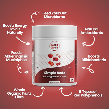 Layer Origin Simple Reds - Organic Red Polyphenols Whole Fruit Powder | Five Real Whole Fruits | 30 Servings Layer OriginBuy Supplements Australia