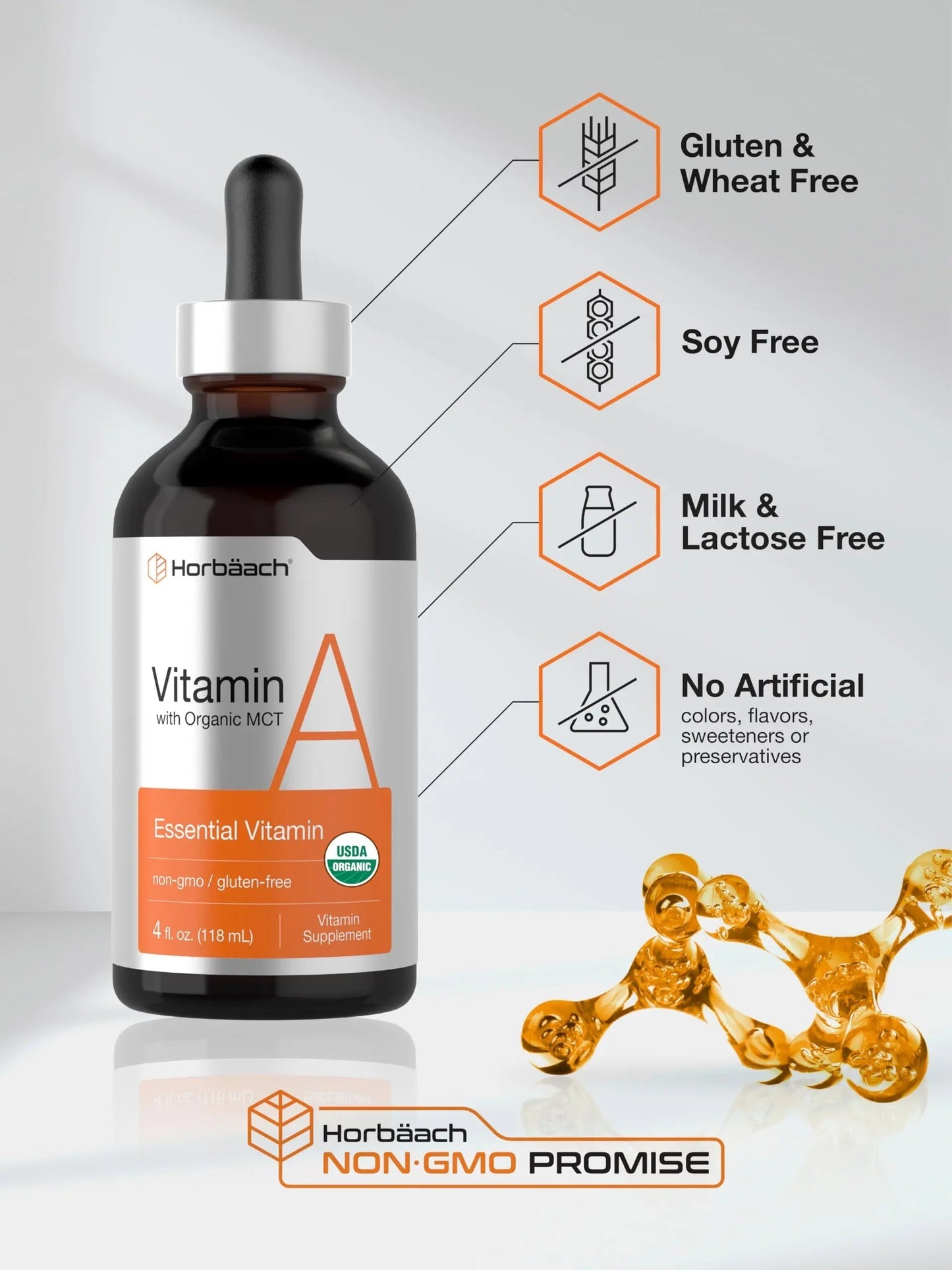 Horbäach Vitamin A Liquid | 4 fl oz | Supplement with Organic Fractionated Coconut Oil | Non-GMO, Gluten Free HorbäachBuy Supplements Australia