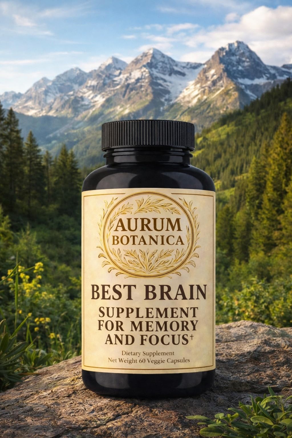AURUM BOTANICA Best Brain Supplement for Memory and Focus - L-Theanine, Lion's Main, Vitamin B6, B12, D3, Folate, L-Tyrosine, Bacopa Monnieri, Alpha GPC, Theacrine, 30mg of Natural Caffeine (60 Count) AURUM BOTANICABuy Supplements Australia