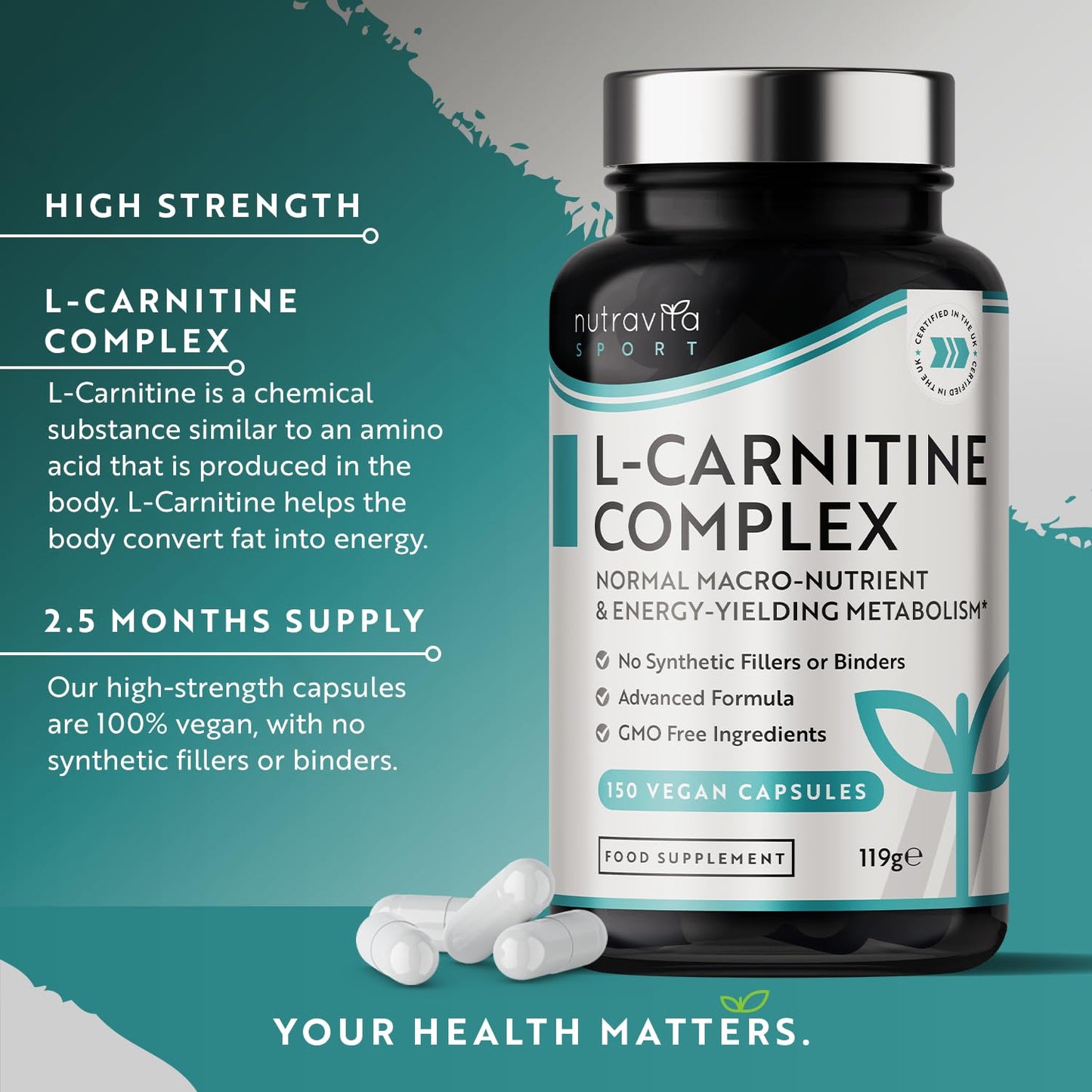 L-Carnitine Complex - High Strength Capsules with Added Riboflavin, Biotin, Chromium NutravitaBuy Supplements Australia
