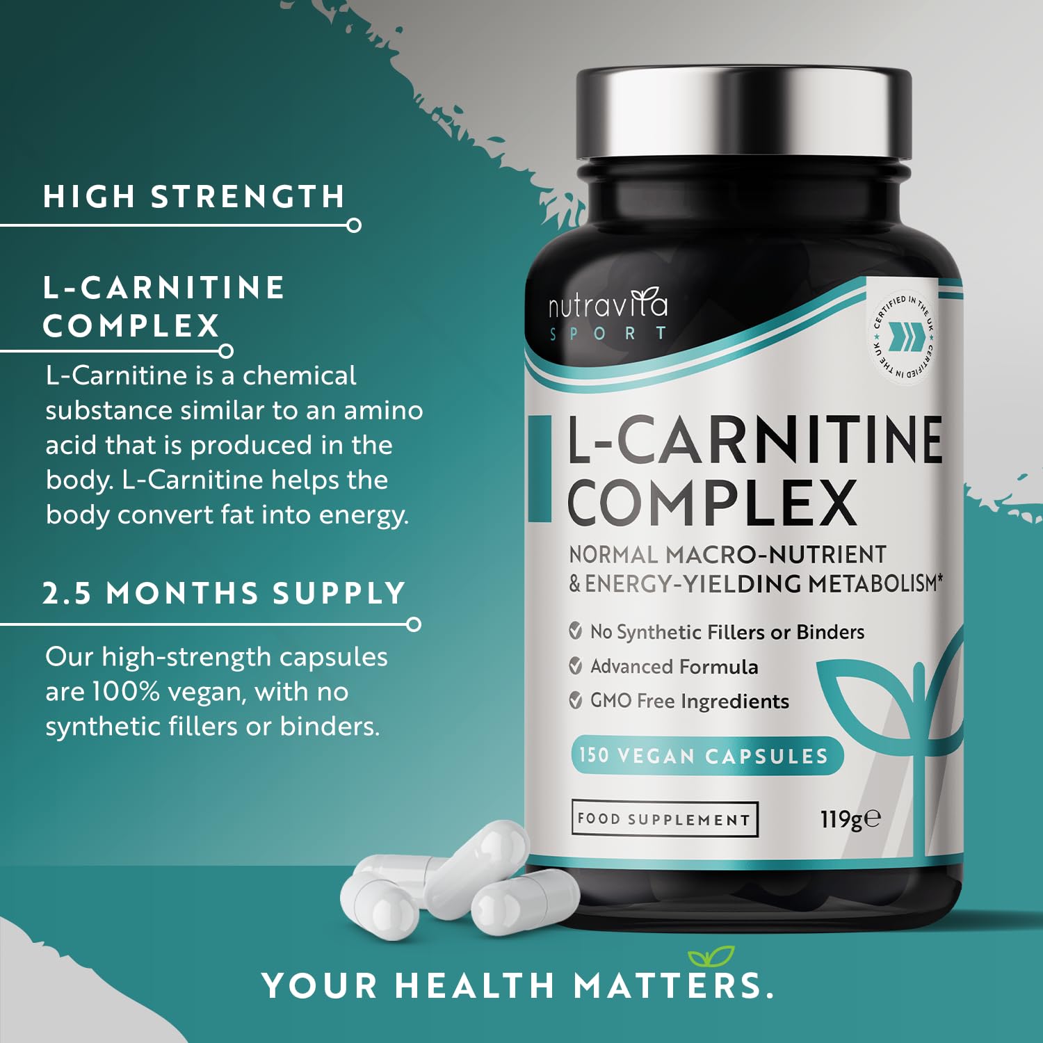 L-Carnitine Complex - High Strength Capsules with Added Riboflavin, Biotin, Chromium NutravitaBuy Supplements Australia