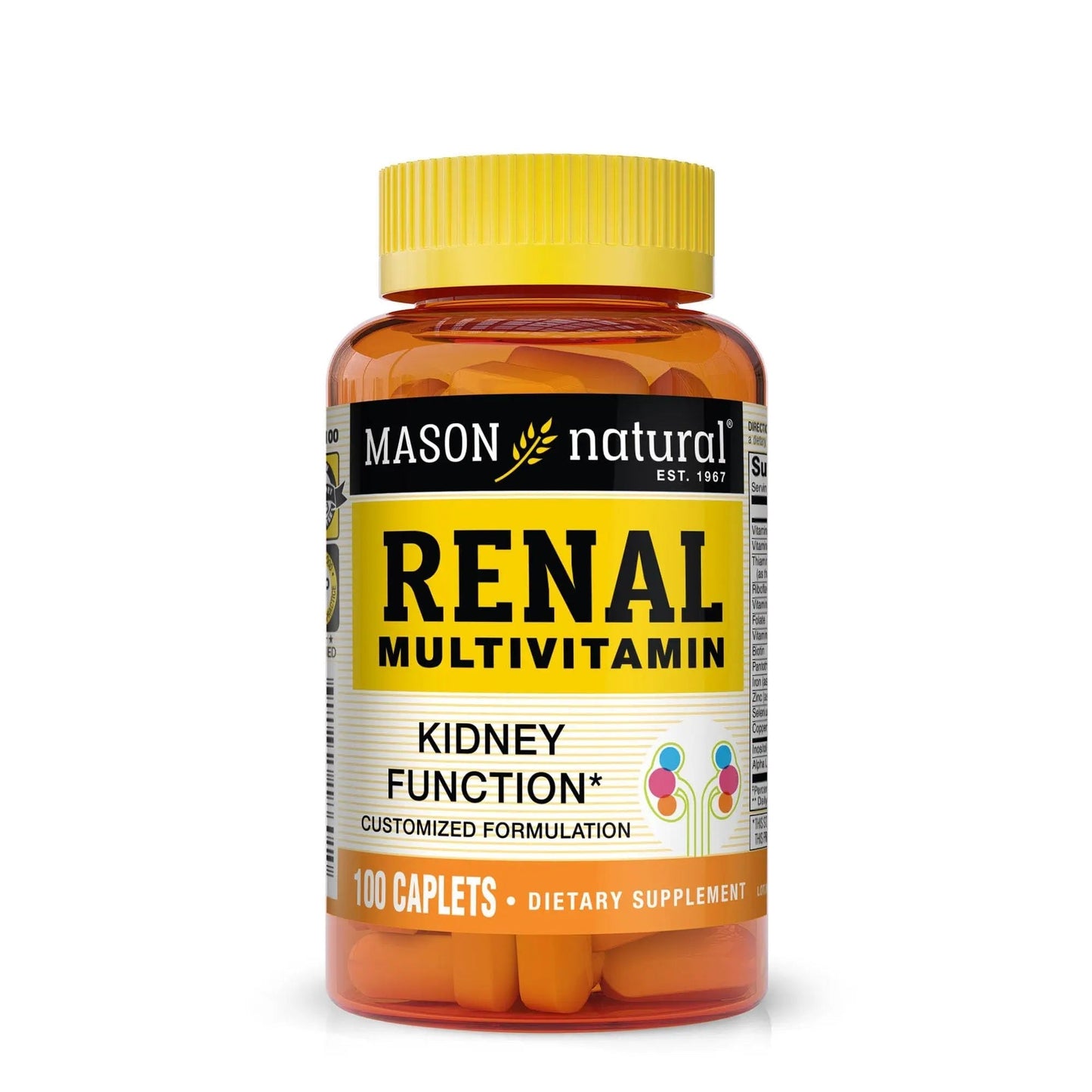 MASON NATURAL Renal Multivitamin, with ALA, Biotin, & B Vitamins for Daily Support,100 Caplets MASON NATURAL