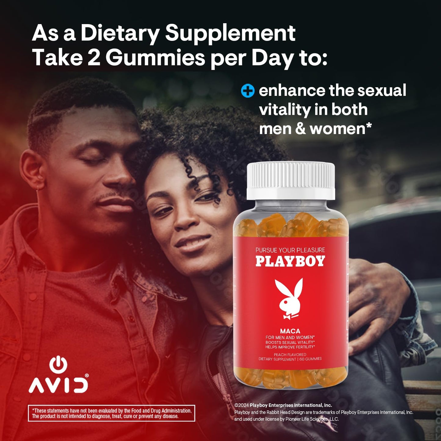 Playboy - Maca Root Gummies for Women and Men (60 Count - Peach Flavored) - Boost Sexual Vitality, Libido, Fertility - Supplement - 100% Natural, Vegan Non GMO - 4:1 Extract Maca Peruana AvidBuy Supplements Australia